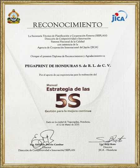 Pegaprint de Honduras -certificación 5S